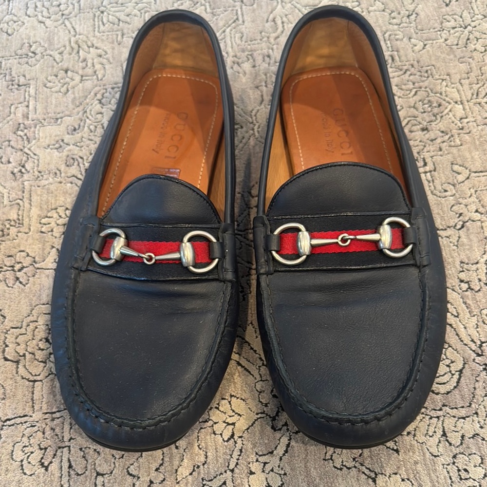 Men’s Gucci Blue and Red Loafers with Horsebit Detail